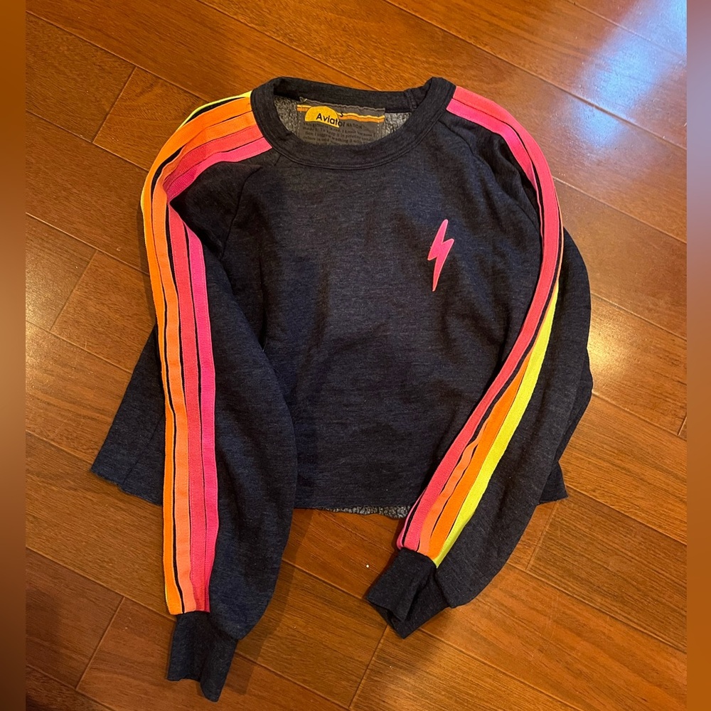 Aviator Nation Charcoal Sweatshirt with Neon Stripes